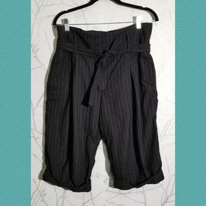 Max Azria Black Striped Wool Blend Pleated Tie Front Capri Pants